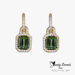 Vanity Secrets Earrings 2 green tourmaline 7.99 ct. 86 Diamonds 0.94 ct. 750 gold